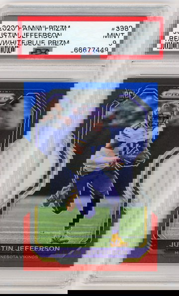 JUSTIN JEFFERSON 2020 Panini Prizm Red White Blue Prizm Rc #398 PSA 9