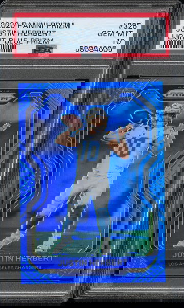 2020 Panini Prizm Justin Herbert Light Blue Prizm PSA 10