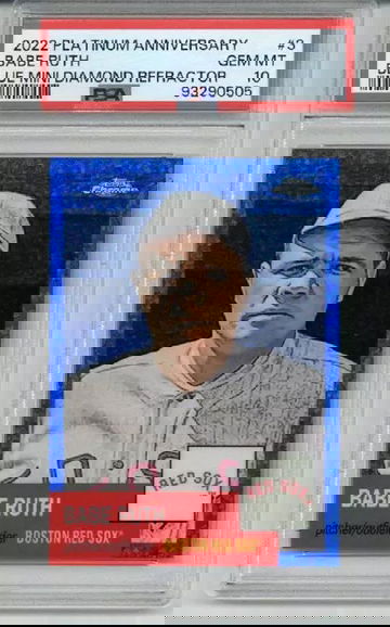 2022 TOPPS CHROME PLATINUM ANN BLUE MINI DIAMOND REFRACTOR BABE RUTH /199 PSA 10