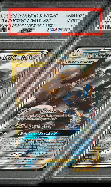 2016 Pokemon Sun and Moon Black Star Power Partnership Tins Promo Lucario/Melmetal Gx #SM192 PSA 9