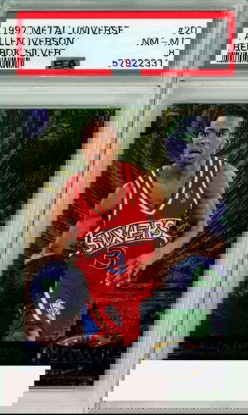 1997 METAL UNIVERSE REEBOK SILVER ALLEN IVERSON #20 HOF 76ERS PSA NM-MT 8