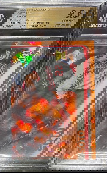 2019 Topps Chrome Sapphire Juan Soto Orange Refractor #16/25 True Gem + Rookie Cup