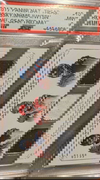 2017 National Treasures Rookie NFL Gear Trio Mahomes Watson Trubisky 1/99 PSA MINT