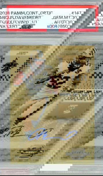 2018  CONT OPTIC MARCUS DAVENPORT#147 AUTO-GOLD VINYL 1 OF 1 RC PSA 10 AUTO 10