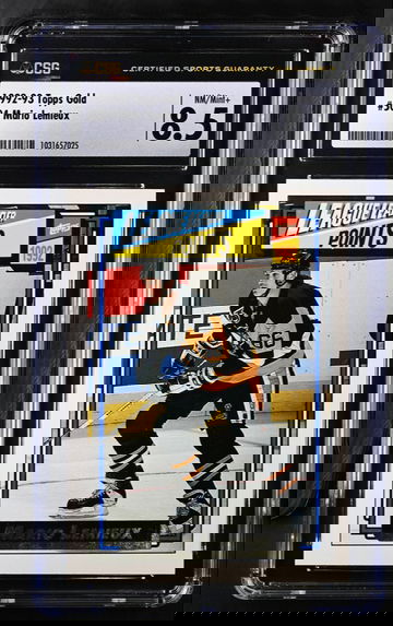 1992-93 TOPPS GOLD MARIO LEMIEUX LEAGUE LEADER #504 CSG 8.5