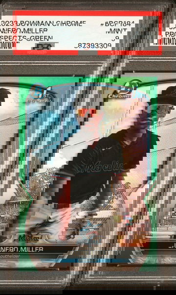 2023 Bowman Chrome Prospects- #BCP 184 Janero Miller Green Refractor #/99 RC PSA 9