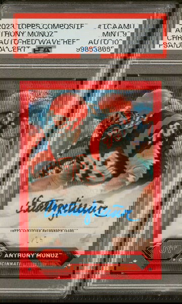 Anthony Munoz 2023 Topps Chrome NFL Geometric Red 2/5 Card PSA 9 Auto 10