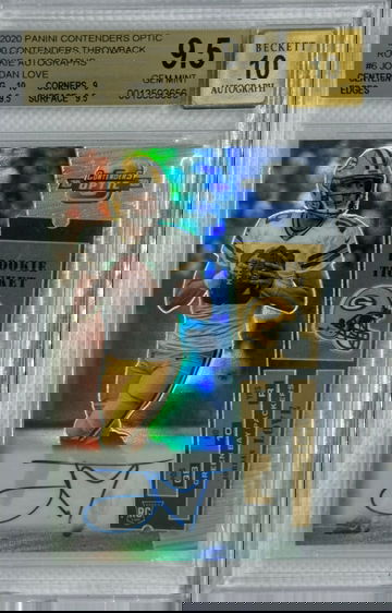 2020 Panini Contenders Optic, Jordan Love, Rookie Autographs, 2000’ Throwback /25 BGS 9.5/Auto 10