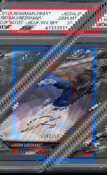 JORDAN GROSHANS RC 2018 Bowman Chrome #CDAJG Blue Wave Refractor /150 PSA 10 GEM MINT POP 29