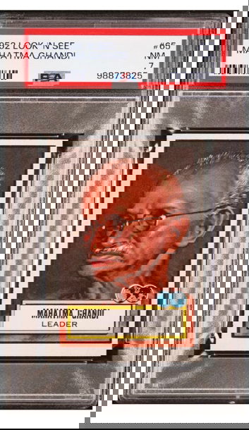 1952 Topps Look 'N See # 65 Mahatma Gandhi India Leader PSA 7 NM New Label