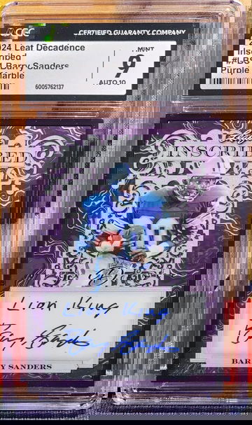 BARRY SANDERS 2024 Leaf INSCRIBED Purple Majestic AUTO LION KING 1/5 CGC 9 JSA 10 Auto LIONS HOF