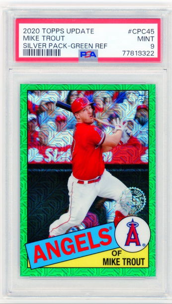 2020 Topps Update Silver Pack #CPC45 Mike Trout Green Refractor PSA 9 MINT!
