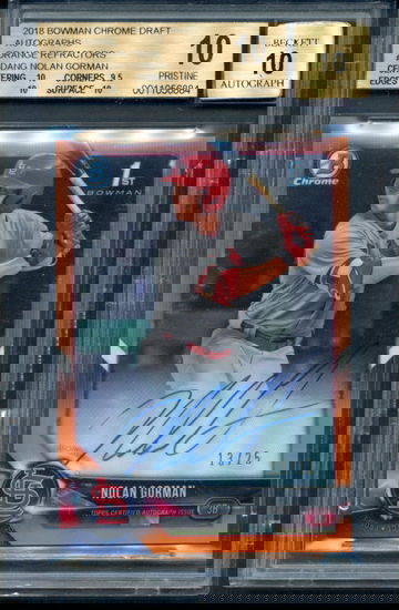 PRISTINE 2018 Bowman Chrome Draft Autographs NOLAN GORMAN