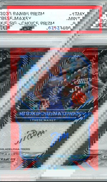 2020 PANINI PRIZM TYRESE MAXEY #TMX ROOKIE SIG-CHOICE PRIZM RC PSA 9 MINT