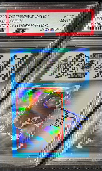 2022 Drake London Optic Teal Prizm Rookie Ticket Variation On Crd Auto /30 PSA 9