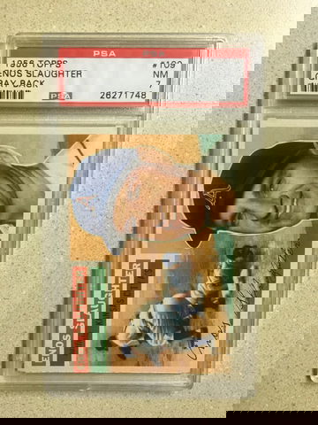 1956 Topps #109 Enos Slaughter PSA 7 NM GRAY BACK ATHLETICS HOF