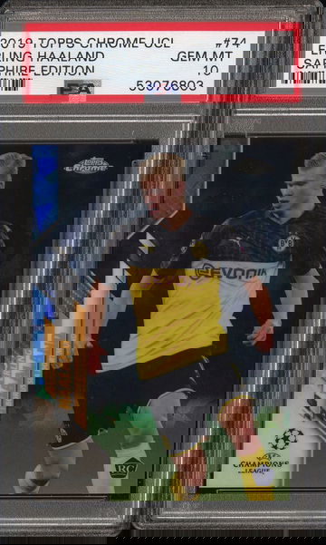 019 Topps Chrome UCL UEFA Sapphire ERLING HAALAND PSA 10 ROOKIE SP #74