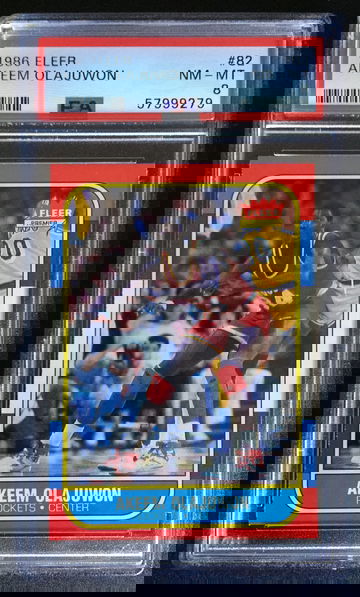 1986 Fleer Akeem Olajuwon #82 RC HOF PSA-8 NM-MT