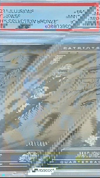 Mac Jones 2021 Illusions Trophy Collection Bronze Rookie #/499 Patriots RC PSA 9