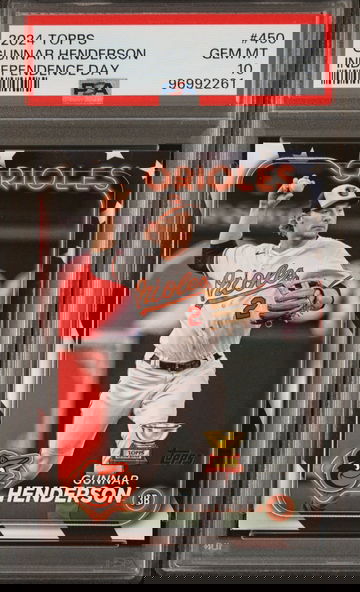 2024 Topps Gunnar Henderson Independence Day /76 SP PSA 10 Rookie Cup Card