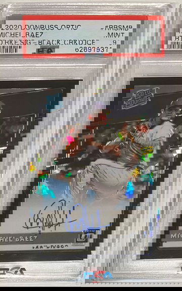 2020 Donruss Optic Black Cracked Ice /25 Michael Baez Rookie Auto PSA 9 Padres