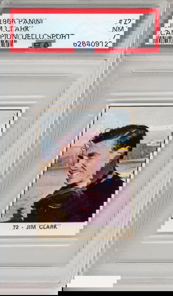 1966 PANINI JIM CLARK #72 CAMPIONI DELLO SPORT ROOKIE LOTUS RC PSA 7 NM