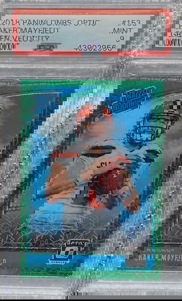 2018 Panini Optic Baker Mayfield #153 Green Velocity RC - PSA 9!