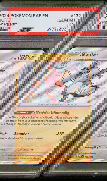 2024 Pokemon Scarlet and Violet Paldean Fates Shiny Rare Raichu #132 PSA 10