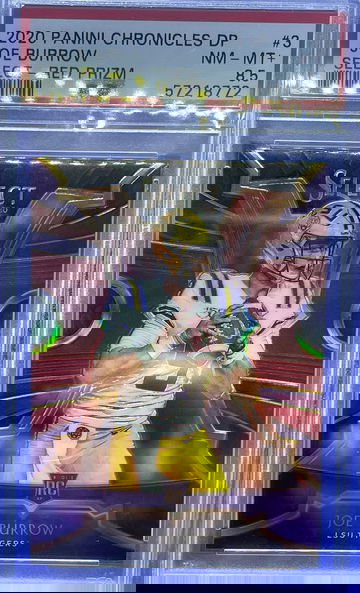 2020 PANINI CHRONICLES DRAFT JOE BURROW RC SELECT RED PRIZM PSA 8.5 NM-MT+ SP