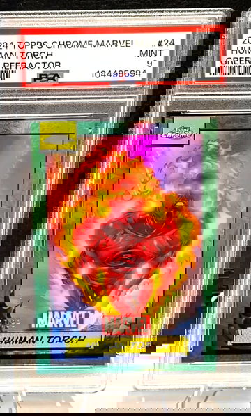 2024 Topps Chrome Marvel  Human Torch  Green Refractor  /99  PSA 9