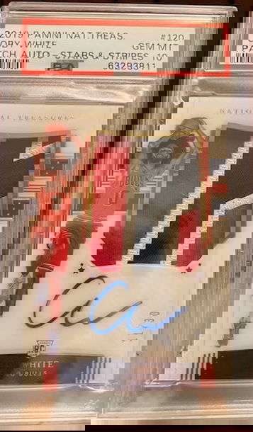 2019 NATIONAL TREASURES PATCH AUTO-STARS & STRIPES #120 COBY WHITE /30 PSA 10