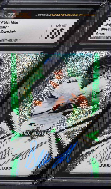 2019 LEAF FLASH GREEN (6/20) DREW LOCK ROOKIE AUTO #BA-DL1 - CSG 10