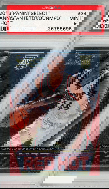 2013 PANINI SELECT RED HOT GIANNIS ANTETOKOUNMPO #34 ROOKIE RC BUCKS PSA 9