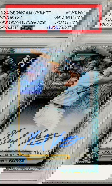 2024 BOWMAN DRAFT CHR PRO AUTO NICK KURTZ #CPANK HTA CHOICE PSA 10 GEM MT   AUTOGRAPH GRADE GEM MT 10