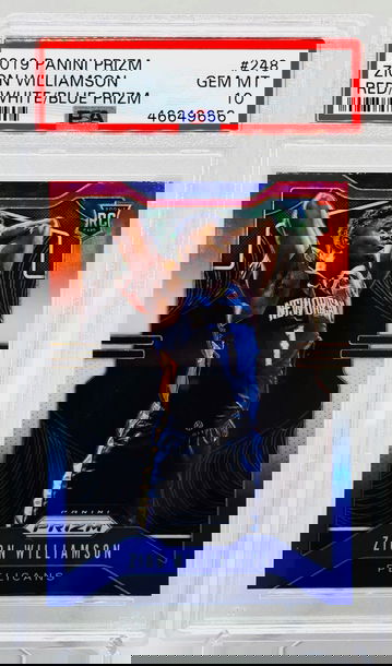 Zion Williamson Prizm Red/White/Blue Rookie Card PSA 10