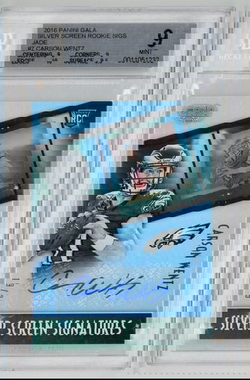 2016 Panini Gala Silver Screen Rookie Signatures Jade /25 Carson Wentz BGS 9 w 10 Auto Pop 4 None Higher!!