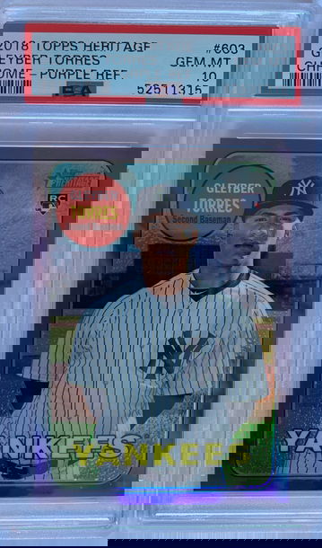 2018 Topps Heritage Gleyber Torres Chrome - Purple Refractor PSA 10 Gem Mint