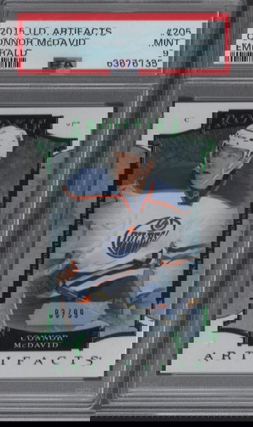2015 UD Artifacts #205 Connor McDavid Emerald Rookie Artifacts #d/99 PSA 9 Mint. POP 6, none higher