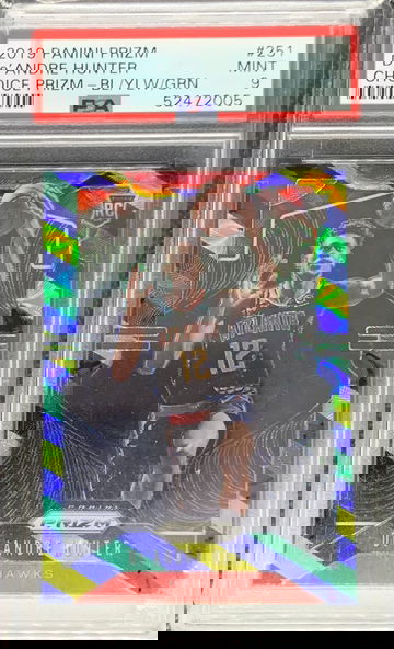 2019 Panini Prizm Deandre Hunter Rookie Choice Prizm Blue/Yellow/Green PSA 9 Mint