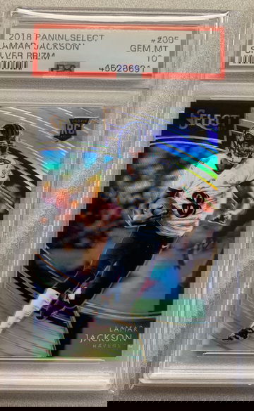 LAMAR JACKSON 2018 SELECT FIELD LEVEL SILVER PRIZM ROOKIE PSA 10 GEM MINT