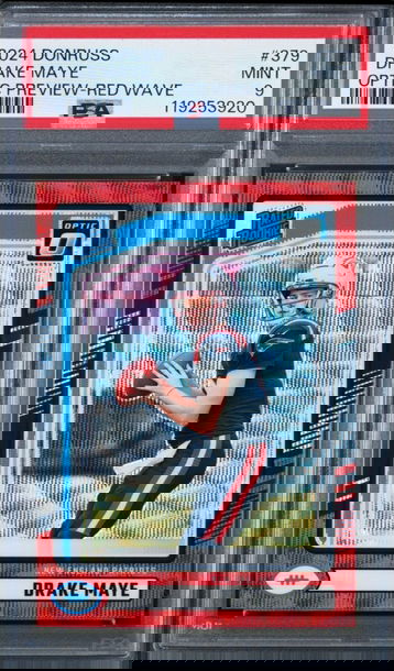 2024 Donruss Drake Maye 379 Optic Preview-Red Wave PSA 9