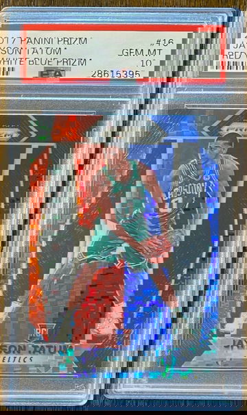 2017-18 Panini Prizm Jayson Tatum RED WHITE BLUE SP #16 PSA 10 GEM MINT RC
