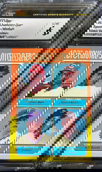 1975 Topps Rookie Outfielders Fred Lynn, Whitfield, Armbrister, Poquette CSG 6 Low POP!