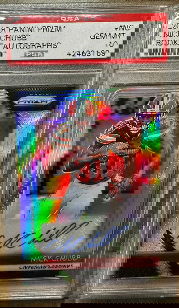 2018 Prizm Nick Chubb Rookie Auto Silver Holo PSA 10