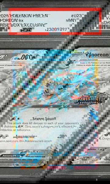 2025 Pokemon Prismatic Evolutions Promo Surprise Box Exclusive Vaporeon Ex #23 PSA 9