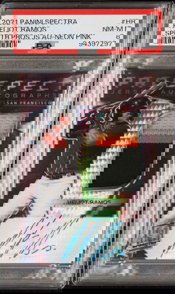 2021 Panini Chronicles Heliot Ramos Spectra Prospect Patch Auto /25 Giants PSA 8