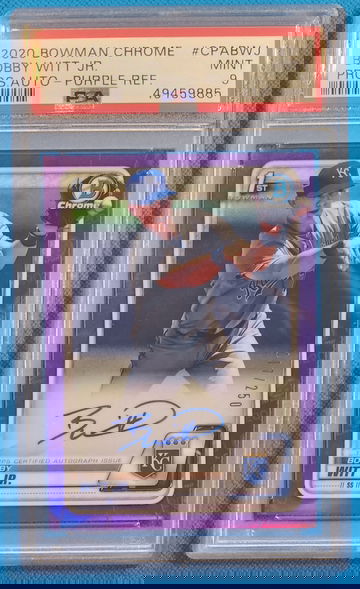 Bobby Witt Jr 2020 1st bowman chrome auto purple 117/250 psa 9