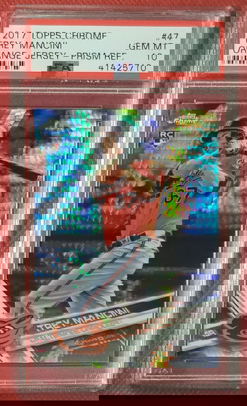 2017 Topps Chrome #47 Trey Mancini Orange Jersey Prism Refractor PSA 10 Gem Mt