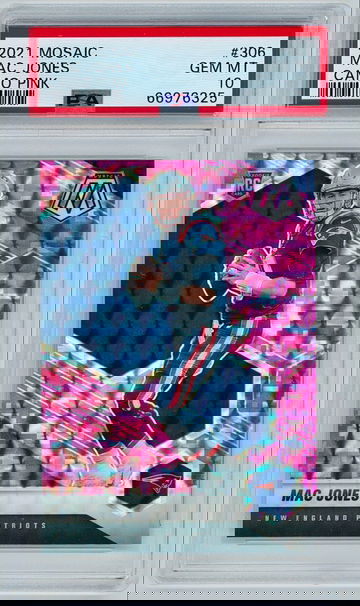 2021 Mosaic #306 Mac Jones - Camo Pink (Prizm) PSA 10 - Rookie | New England Patriots (NFL)