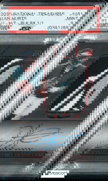 2020 National Treasures Jalen Hurts #161 PSA 9 Midnight Auto Patch Box #1/1 RC